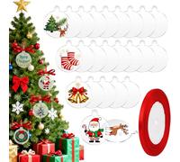 24 Pièces Boules de Noël en Acrylique Transparent avec Ruban, Boules Plates pour Artisanat, Disques Acryliques Transparents pour Décoration de Fête d'arbre