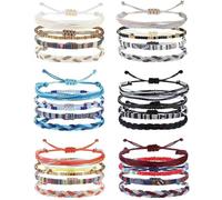 24 Pièces Bracelet Bresilien Femme Fille, Bracelets Plage Faits à la Main Réglable, Bracelets Tissu Cordon, Bracelet de Cheville en Corde Tressée Coloré, Unisexes pour Femmes Hommes