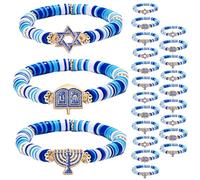 24 Pièces Bracelet de Hanoukka Perlé Étoile de David en Alliage Bleu | Bijou Minimaliste Bohème, Breloque Symbolique, Accessoire Festif pour Adolescentes, Port Quotidien ou Célébrations