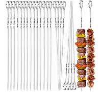 24 Pièces Brochettes de Barbecue en Acier Inoxydable, Basicon 40cm Brochettes à Viande en Acier Inoxydable avec Organisateur Brochettes en métal Plat Brochettes pour Barbecue Viande légumes