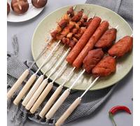 24 pièces Brochettes de barbecue en acier inoxydable, brochettes à kebab polyvalentes en métal avec poignées en bois, aiguilles de cuisson, pour la cuisine en plein air, accessoires de barbecue Coffre