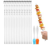 24 Pièces Brochettes pour Barbecue, 30cm Brochettes à Viande en Acier Inoxydable Pique à Brochette avec 2 Pinceaux à Huile, Brochette Réutilisables pour Barbecue, Viande, Légumes (A)