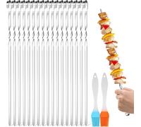 24 Pièces Brochettes Pour Barbecue, 30cm Brochettes À Viande En Acier Inoxydable Pique À Brochette Avec 2 Pinceaux À Huile, Brochette S Pour Barbecue, Viande, Légumes (A)