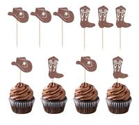 24 Pièces Cake Topper Cowboy, Bottes de Cowboy Chapeau Décoration de Gâteau Anniversaire, Deco Gateau Western, Décoration Gâteau Cowboy pour Baby Shower, Soirée à Thème Western, Fête Anniversaire (B)