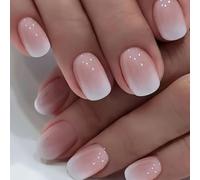 24 Pièces Carrés Faux Ongles Court, Dégradé Rose Clair French Press on Nails Couverture Complète Ongles à Coller, Acrylique Artificiels Faux Ongles Autocollants pour Femme et Fille Nail Art Décoration