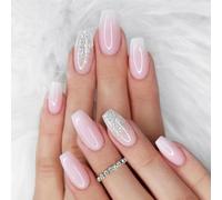 24 Pièces Carrés Faux Ongles Court, French Press on Nails Rose Brillant Ongles à Coller, Acrylique Couverture Complète Square Faux Ongles Autocollants pour Femme et Fille Nail Art
