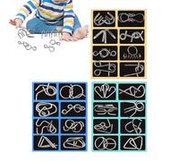 24 Pièces Casse Tete Metallique, Casse-tête en Métal Brain Teaser Puzzle Set, Métallique Wire Set Mini Puzzle, Jeux De Patience Ensemble Test Disentanglement Puzzles pour Adulte Garçon Et Fille