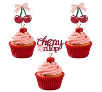 24 Pièces Cherry On Top Décorations Cupcakes, Choix Gâteaux à Thèmede Fruits à Paillettes Rouges Décorations Gâteaux pour Anniversaire Baby Shower Enterrement vie Jeune Fille Thème Fruité