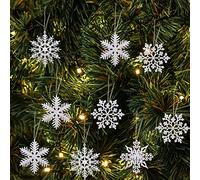 24 Pièces Christmas Snowflake, Flocons De Neige Scintillants, Ornements Suspendus de Flocon, Décoration Arbre De Noël pour Arbre de Noël fenêtre Décoration de fête Artisanat Mariage DIY, 10 CM