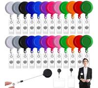 24 Pièces clip de badge rétractable, Porte badge Multicolore Enrouleur, Bobine de titulaire de carte d'identité avec Yoyo et Cordon Résistant, 12 couleurs 75cm Extensible