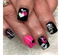 24 Pièces Coeur Acrylique Ongles Valentin Fausse Lèvre Impression Bâton Sur Court Carré Presse Dessus Pour Les Vacances