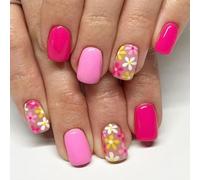 24 Pièces Courtes Carrées À Presser Sur Les Ongles Avec Motifs Floraux Couverture Complète Finition Brillante Faux Ongles Pour Une Application Facile Manucure