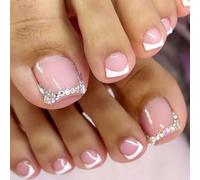 24 Pièces Courtes Carrées Des Ongles Artificiels Avec Des Ramines De Décors De Ramines À La Pédicure L'ongle Pour Un Look Élégant Élégant Décor