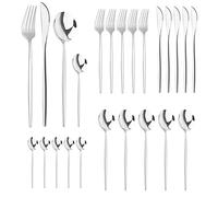 24 Pieces Couvert Couverts de Table Menagere Service de Table 6 Personnes avec Reutilisable Inox Fourchettes de Table Petite Cuillère Couteaux de Table | Argent
