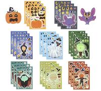 24 Pièces Créez Vos Propres Feuilles D'autocollants De Personnages D'halloween,Feuilles Autocollant Jeux Fête Halloween,Créer Un Visage Autocollants,Autocollants D’Expression Faciale Amusant