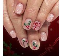 24 pièces d ' ongles artificiels en forme de flocon de neige festif, Design de noël, accents verts, tenue confortable, construction en plastique ABS, faux ongles en forme de flocon de neige