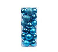 24 pièces de Boules de Noël Ornements 3/4/6/8cm, Morbuy Ensemble d?Ornements Peints en Couleur et étincelants et de Boules suspendues, Décoration d'arbre de Sapin de Noël (8cm,Lac Bleu)