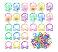 24 Pièces De Chaussures De Fleurs Anneaux De Cheveux Et 100 Morceaux De Bagues De Cheveux Colorées, Accessoires De Cheveux En Queue De Cheval Sucrés, Des Décorations De Coiffure.