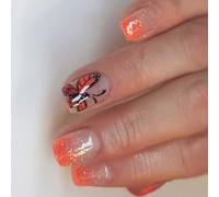 24 pièces de faux ongles à paillettes, design automne-hiver avec détails de papillon, application facile, sans danger pour les femmes, décorations en ABS, faux ongles à paillettes françaises, art