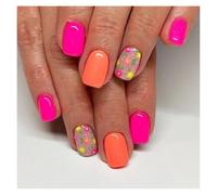 24 Pièces De Faux Ongles Carrés Courts À Bords Bleus, Fleurs Et Strass, Design Français Kit Manucure(Y5)