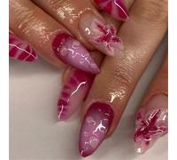 24 Pièces De Faux Ongles Noël En Amande Française Avec Des Motifs Floraux Pour Les Femmes Et Les Filles À La Recherche Styles Salon D'ongles