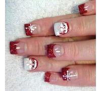 24 pièces de faux ongles rouges scintillants, de flocon de neige du père noël de noël, à presser sur les ongles pour les réunions de vacances, pointe française à pression, ongles carrés courts