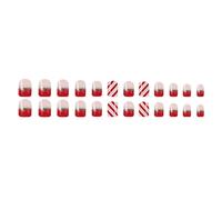 24 Pièces De Noël À Pression Sur Les Ongles Motifs À Rayures Carrées Courtes Finition Brillante Bâton Sur Les Pour Femmes Et Filles Accessoires