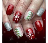 24 Pièces De Vacances Faux Nails Set Glitters Snowflake Christmas Designs Application ABS Build Pour Les Styles Festifs Red Glitters Fake Nail