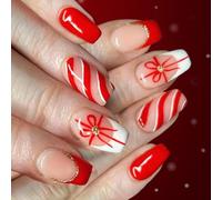24 Pièces De Vacances Paillettes Presse Sur Ongles Noël Français Pointe Blanche Conception Faux Ongles Avec Des Motifs De Flocon De Neige Pour Fête De Noël Presse Sur Ongles