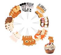 24 Pièces Décoration de Gâteau, Cake Toppers en Carton, D'animaux de la Forêt et de la Jungle pour Anniversaire Enfant, Baby Shower, Thème Nature, Journée des enfants
