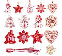 24 Pièces Decoration Noel Bois, Objets de Décoration de Noël pour Décoration Arbre de Noël et Emballage de Boîte Cadeau