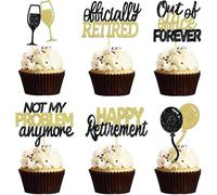 24 Pièces Décoration Retraite Cupcake Toppers « Happy Retirement » -Vive la Retraite Décorations pour Gâteaux de la Fête de Retraite, Or
