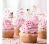 24 pièces Décorations de fête de danseur de ballet rose tendre, Décorations de fête de mariage de demoiselle d'honneur, Accessoires photo de smash de gâteau avec nœud rose GéométriquePapetier