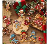 24 pièces Décorations d'hommes en pain d'épices de Noël - Décorations suspendues en bois de festival avec designs uniques (chapeaux, écharpes, pulls). Convient pour les arbres de festival, la maison,