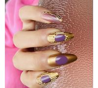 24 Pièces D'ongles Artificiels À Presser En Amande Avec Des Motifs Fausse Décoration En Acrylique Pour Un Look La Mode Porter Confortablement