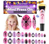 24 pièces d'ongles artificiels pour Halloween faux ongles couvrants mignons avec motifs fantômes et toiles d'araignées, roses brillants à coller pour filles et enfants avec colle à ongles