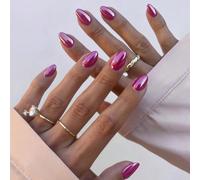 24 pièces d'ongles faux à coller de style rétro décontracté d'été, style de rue minimaliste classique, couleur unie rose rouge aurore, forme ovale moyenne, convient aux filles et aux femmes qui aiment