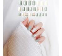 24 Pièces/Ensemble Bleu Gris Style Bricolage Art Court Faux Autocollant Ongles Conseils Acrylique Faux Autocollants Avec Gel De Colle