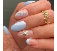 24 pièces/ensemble d ' ongles artificiels bleus en forme d ' amande,