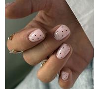 24 pièces Ensemble d'autocollants pour ongles carrés courts noirs à pois, comprenant 1 pièce d'autocollant adhésif et 1 pièce de lime à ongles mini, convient pour les ongles à porter au quotidien. Fou