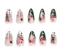 24 pièces/ensemble de noël presse sur ongles moyen amande ongles conseils couverture complète portable Nail Art acrylique pour femmes presse sur courte