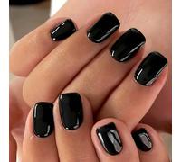 24 pièces Ensemble de stickers pour ongles noirs carrés moyens couvrant complètement les ongles, comprenant 1 lime à ongles et 1 sticker de colle à ongles, idéal pour offrir aux filles, mamans, femmes