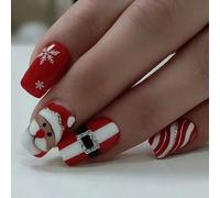 24 pièces/ensemble Faux Ongles Carrés Père Noël Couverture Complète Coller sur Ongles Faux Ongles Noël Bandes Presser Sur Les Ongles