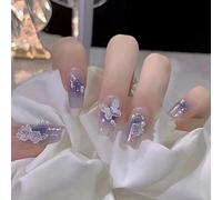 24 pièces/ensemble Faux ongles Ongles en acrylique Ongles couvrants Brillance longue durée Convient aux femmes et aux jeunes filles (Joue bleue)