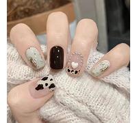 24 pièces/ensemble Faux ongles Ongles en acrylique Ongles couvrants Brillance longue durée Convient aux femmes et aux jeunes filles (Thé noir)