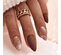 24 pièces / ensemble Longues pointes d'ongles faux élégantes et mats à rayures, conviennent aux étudiants et aux travailleurs de bureau pour porter quotidiennement des ongles pressés, fournitures d'on
