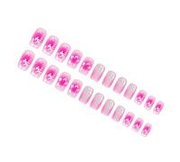 24 pièces faciles à appliquer ongles artificiels courts rose clair fleurs françaises conception application rapide faux pour les femmes fête rose clair artificiel