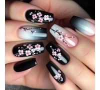 24 Pièces Fall Flower Press Sur Les Ongles Coffin False False Glossy Acrylique Hiver Stick On For Woman Femmes Nail Art