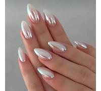24 pièces Faux ongles à coller de forme amande moyenne blanc aurore, style minimaliste classique vintage de rue, ensemble de faux ongles de couleur unie élégant et décontracté pour femmes et filles, c