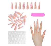 24 Pièces Faux Ongles à Coller,Faux Ongles Cercueil,Français Press on Nails avec Tampons Adhésifs et Limes à Ongles Polissoir,Ose Ballerine Ongles à Coller,Pour Femme et Fille Nail Art
